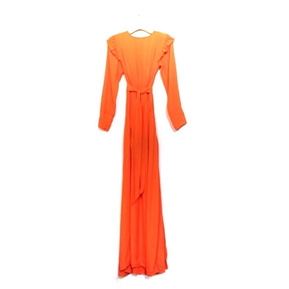 S/W/F Boutique Ruffled Shoulder Belted Maxi Dress Orange Small Maximalist Resort